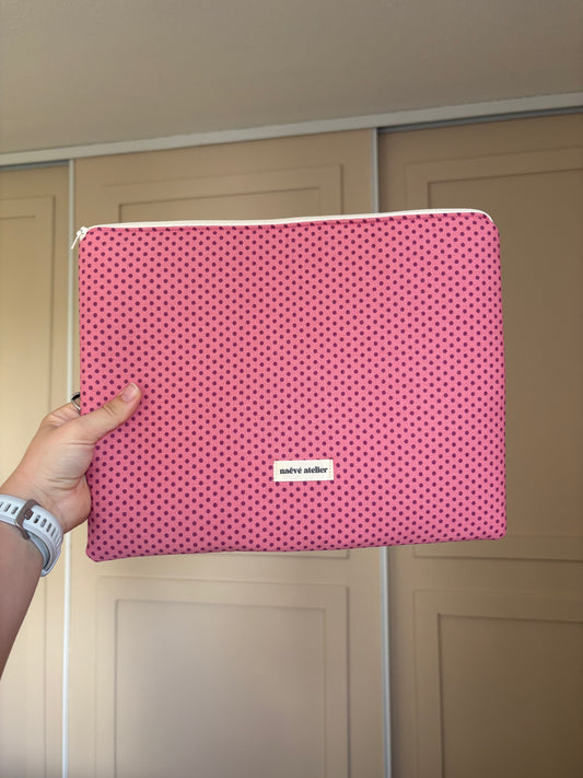 Pochette ordinateur dots rose