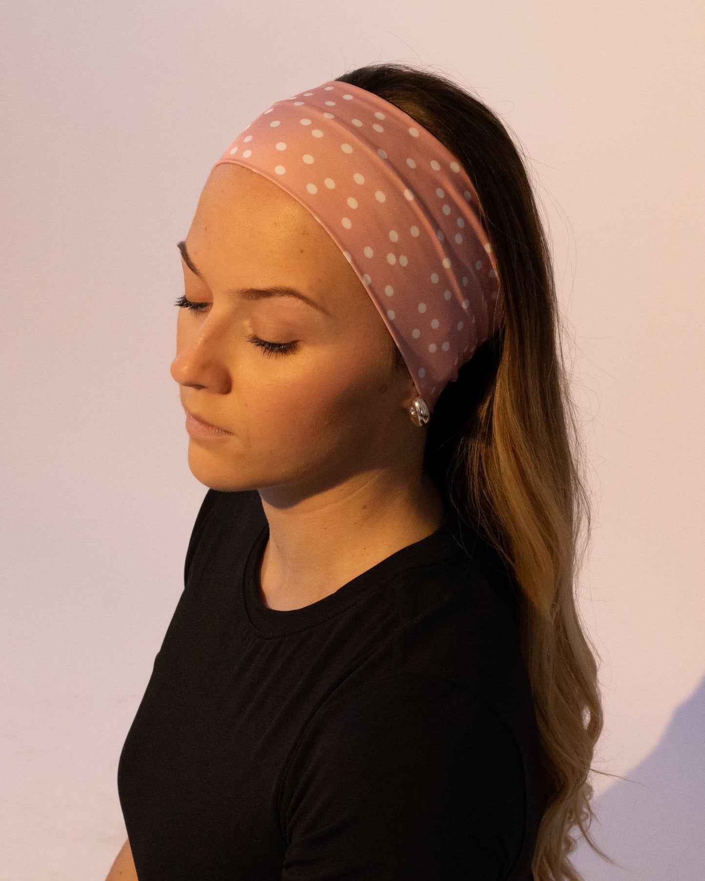 Bandeau sport rose à pois